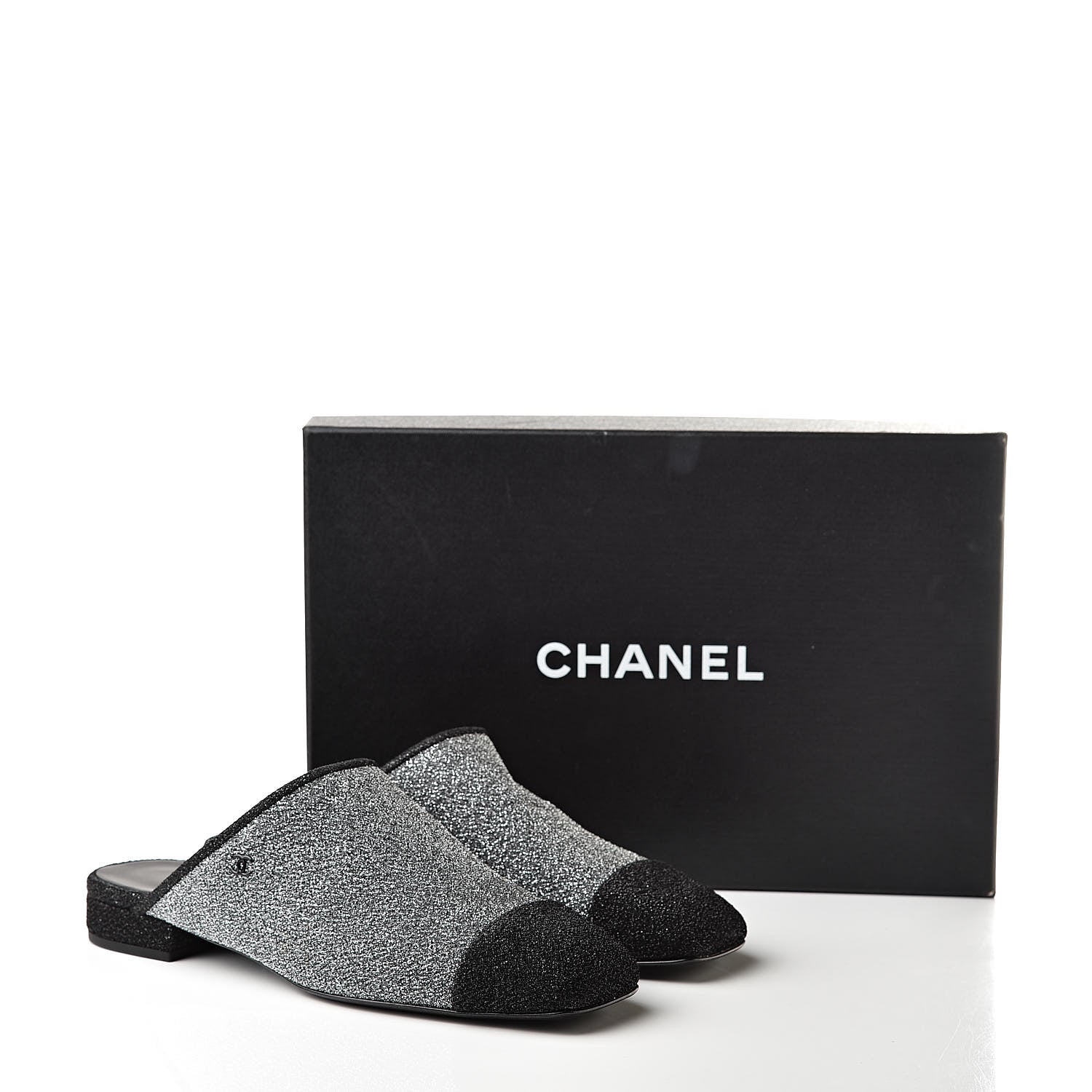 Chanel Fantasy Fabric Mules 38.5 Dark Silver Black 9 of 9