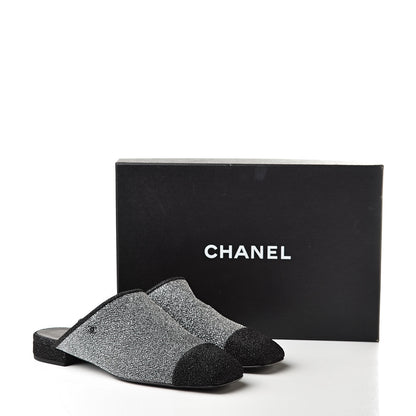 Chanel Fantasy Fabric Mules 38.5 Dark Silver Black 9 of 9