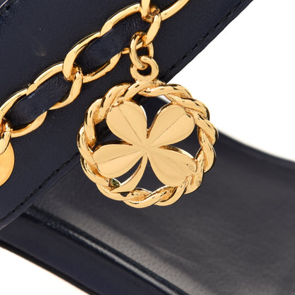 Chanel Lambskin Chain Clover Sandals 39 Navy 9 of 10