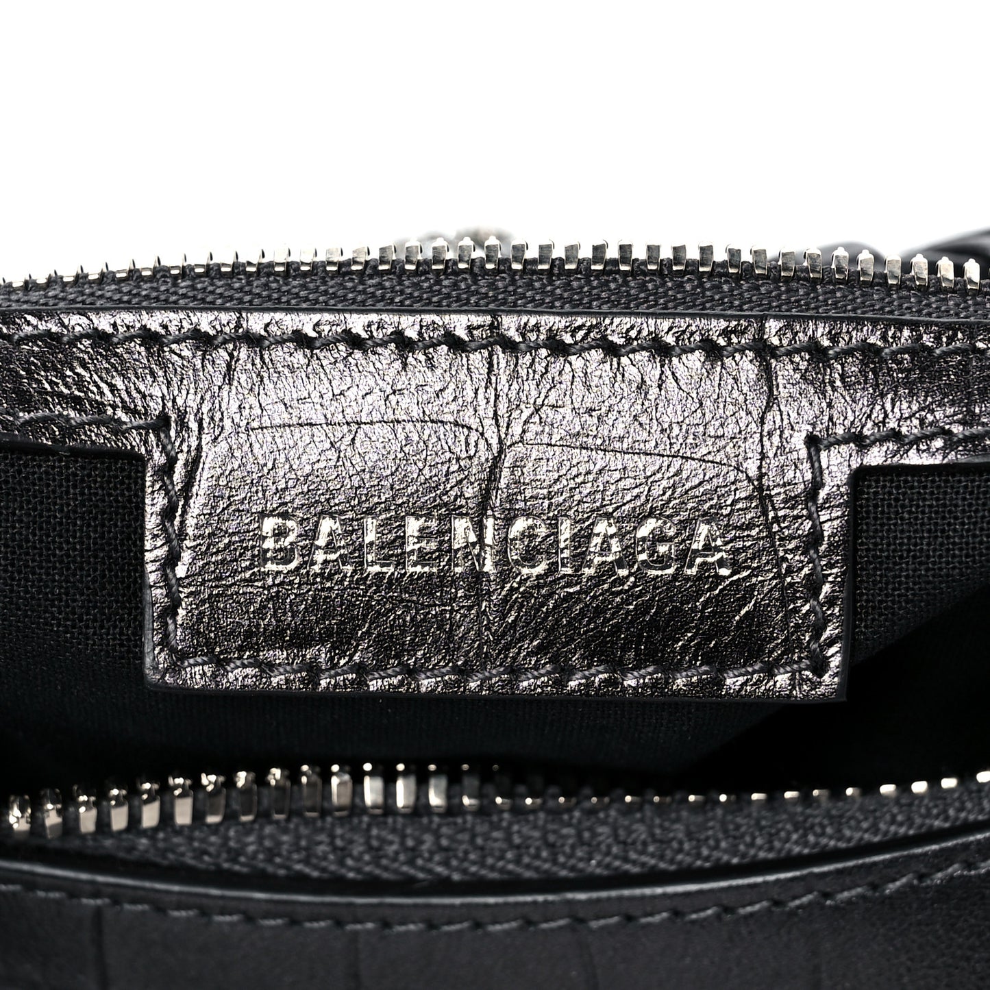 Metallic Calfskin Crocodile Embossed Crystal Small Le Cagole Shoulder Bag Gunmetal