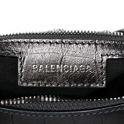 Balenciaga Metallic Calfskin Crocodile Embossed Crystal Small Le Cagole Shoulder Bag Gunmetal 6 of 8