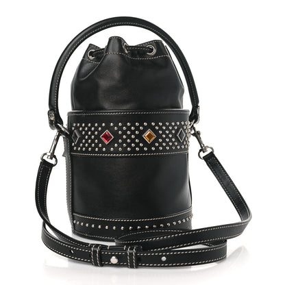 Saint Laurent Smooth Calfskin Studded Small Bahia Drawstring Bucket Bag Black Multicolor 3 of 9