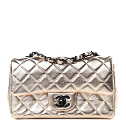 Chanel Metallic Lambskin Quilted Mini Rectangular Flap Gold Black 1 of 11