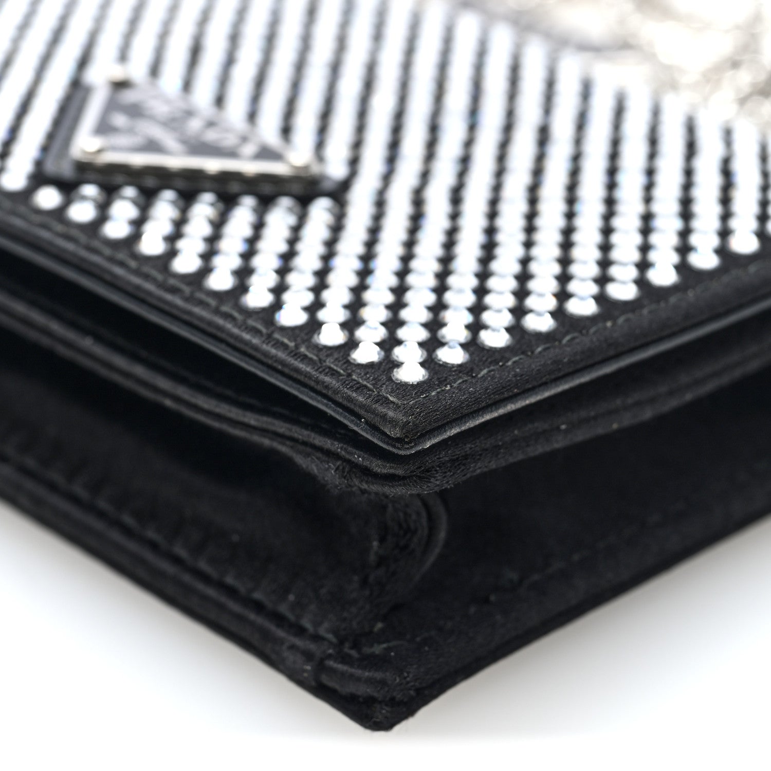 Prada Satin Crystal Metal Triangle Logo Card Holder With Strap Cristal 9 of 10