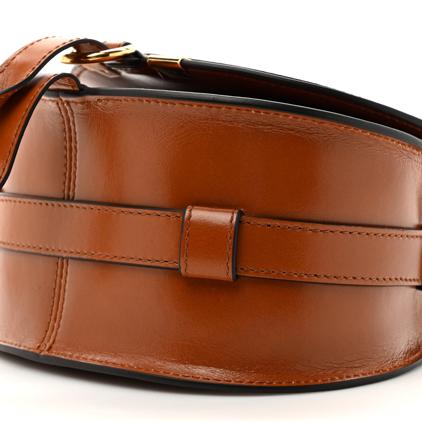 Shiny Calfskin Small Marcie Saddle Bag Clay Brown
