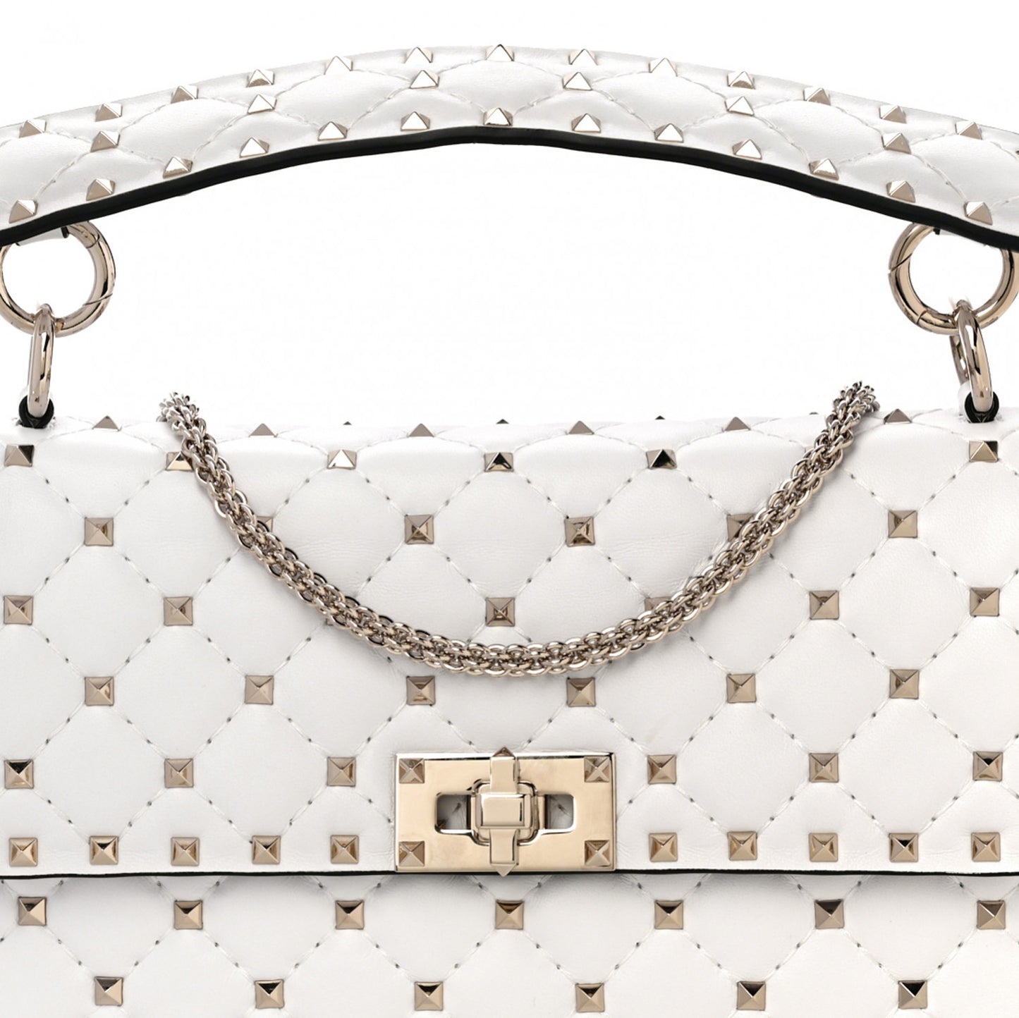 Lambskin Medium Rockstud Spike Shoulder Bag White