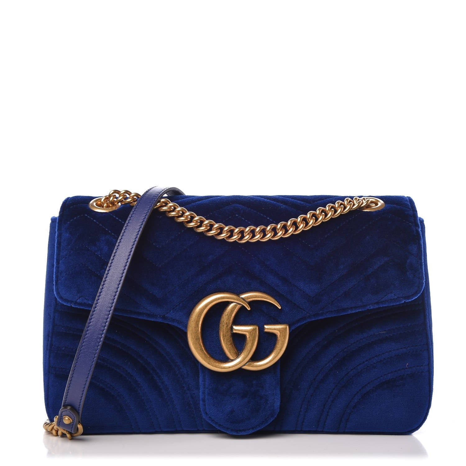 Gucci Velvet Matelasse Medium GG Marmont Shoulder Bag Cobalt Blue 1 of 7