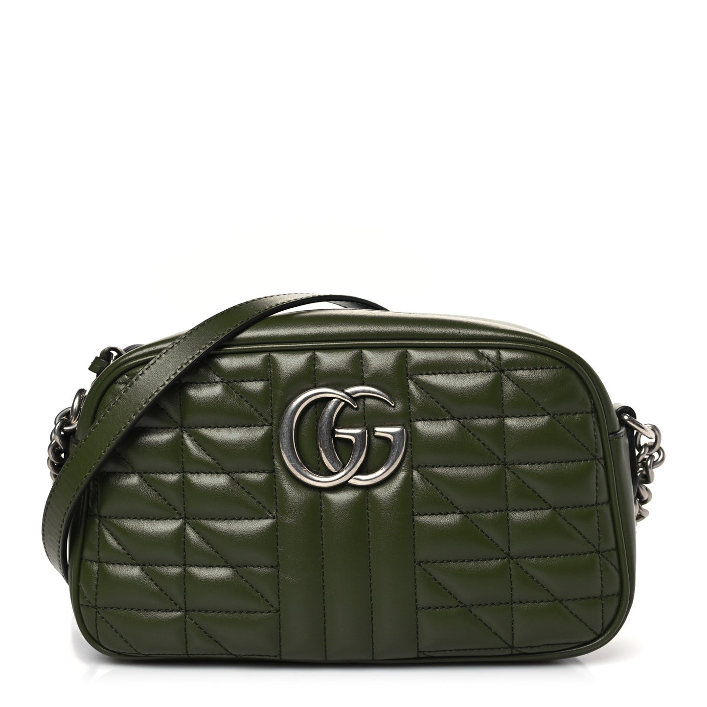 Calfskin Matelasse Aria Small GG Marmont Chain Shoulder Bag Military Wood