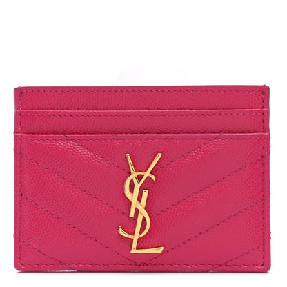 Saint Laurent Grain De Poudre Matelasse Chevron Monogram Credit Card Case Fresh Fuxia 1 of 8