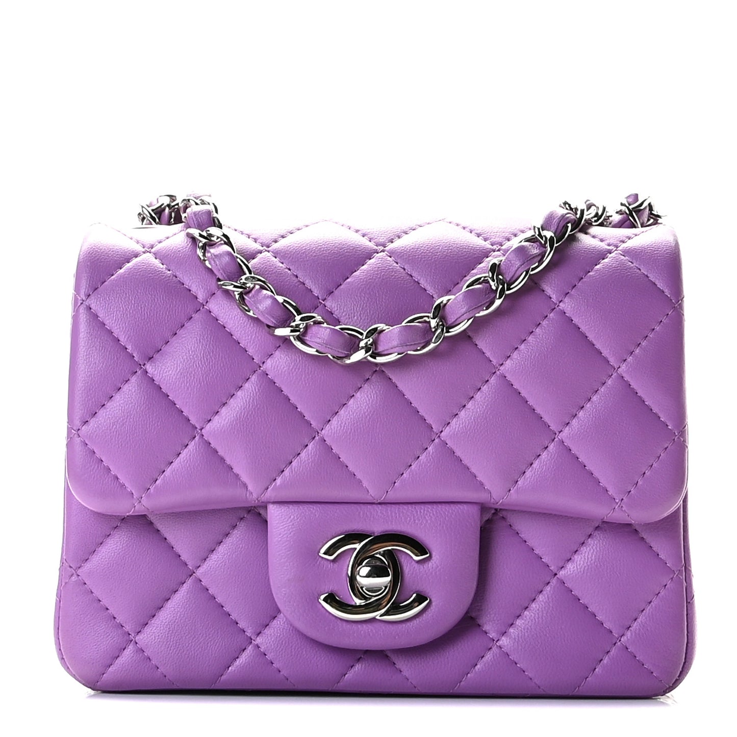 Lambskin Quilted Mini Square Flap Purple
