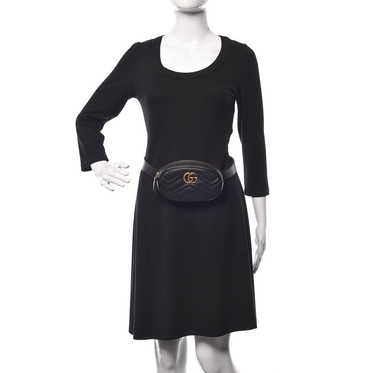 Gucci Calfskin Matelasse GG Marmont Belt Bag 85 34 Black 2 of 10
