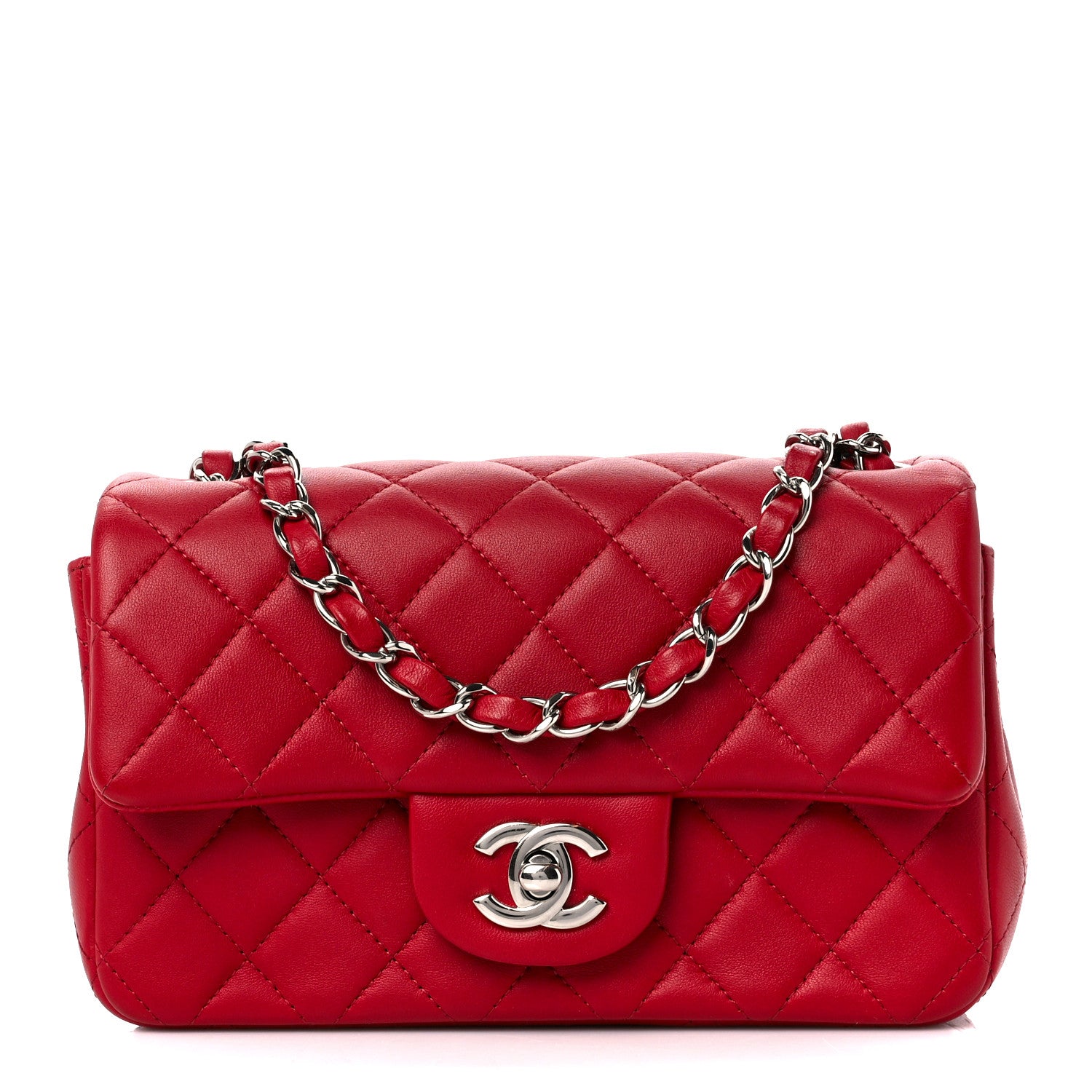 Chanel Lambskin Quilted Mini Rectangular Flap Red 1 of 11