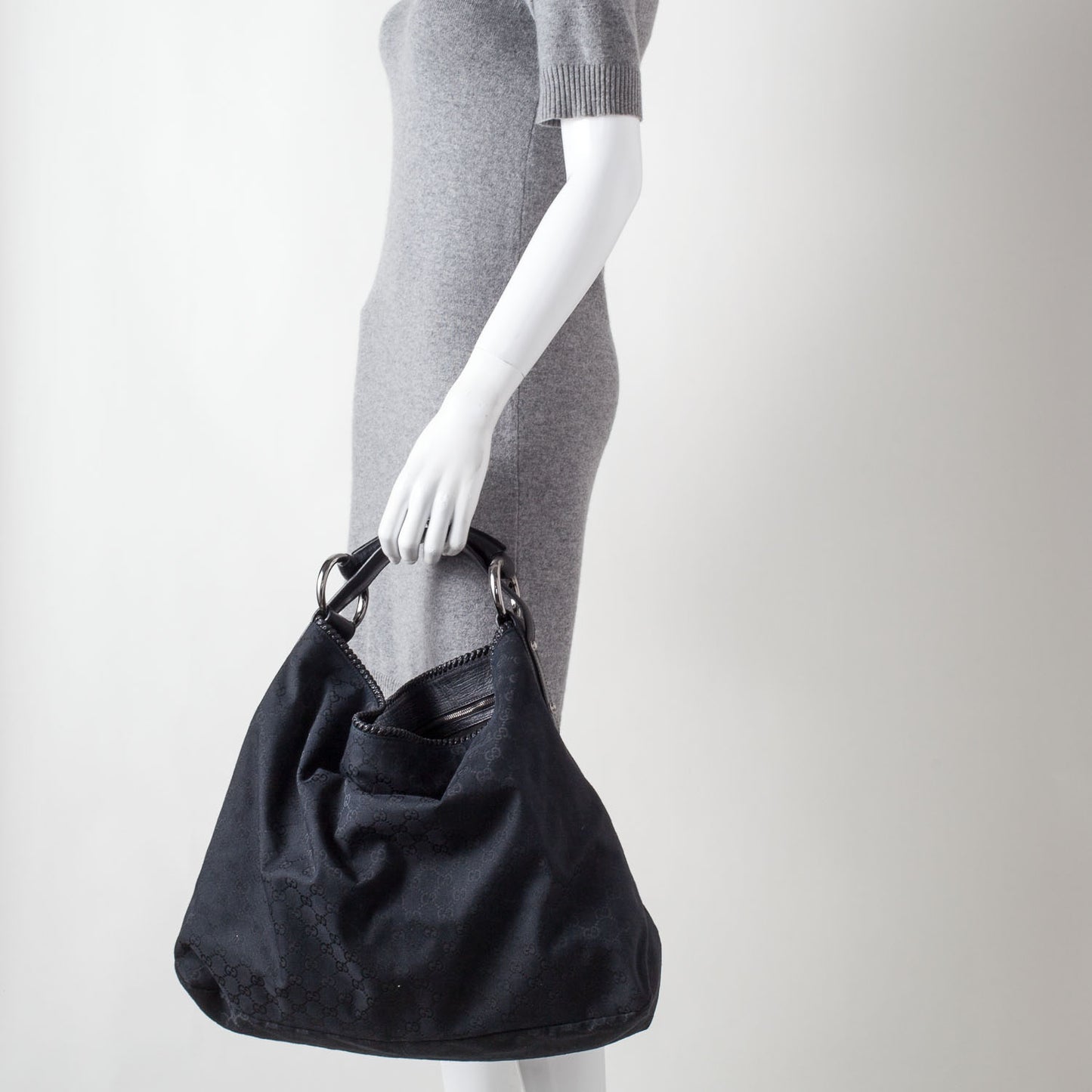 Monogram Large Horsebit Chain Hobo Black