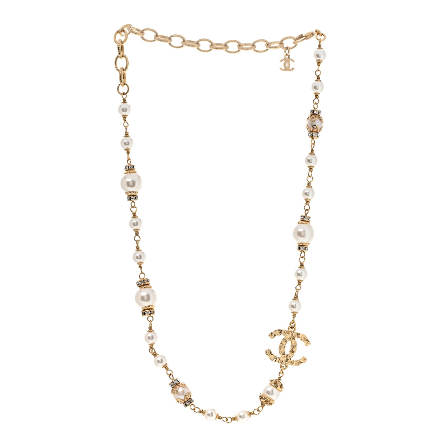 Pearl Crystal Textured CC Short Necklace Gold