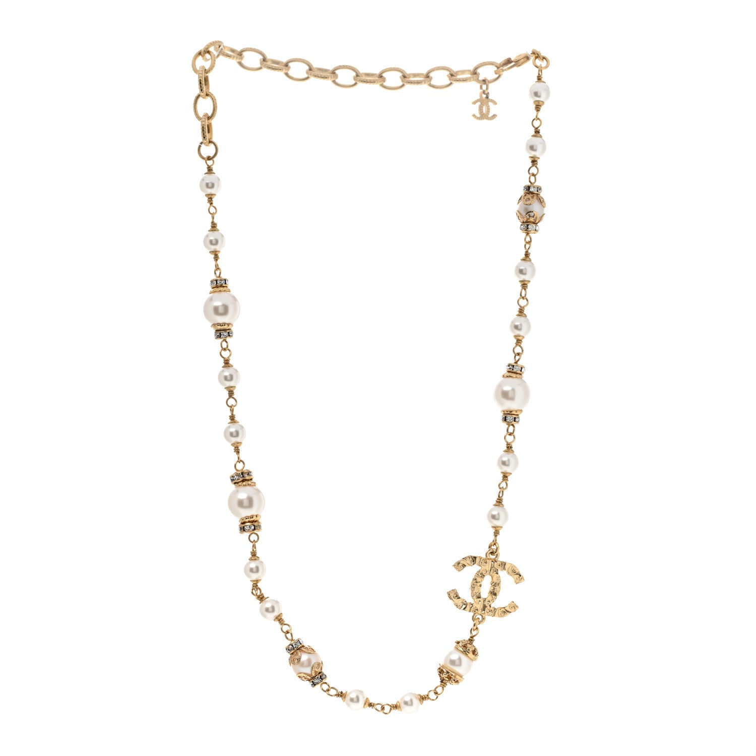 Chanel Pearl Crystal Textured CC Short Necklace Gold 3 of 7
