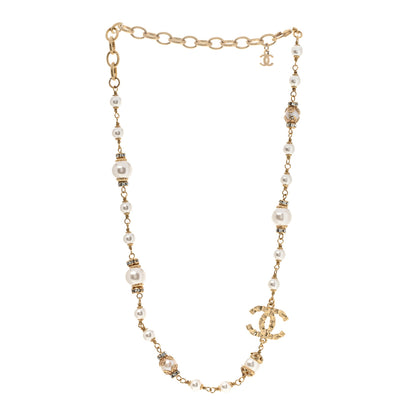 Chanel Pearl Crystal Textured CC Short Necklace Gold 3 of 7