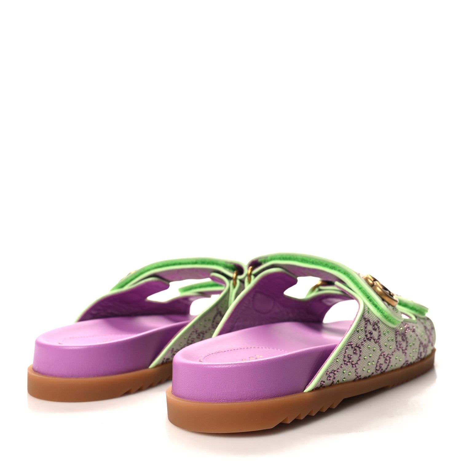 Gucci GG New Canvas Nappa Crystal Womens Slide Sandals With Straps 38.5 Purple Green 4 of 9