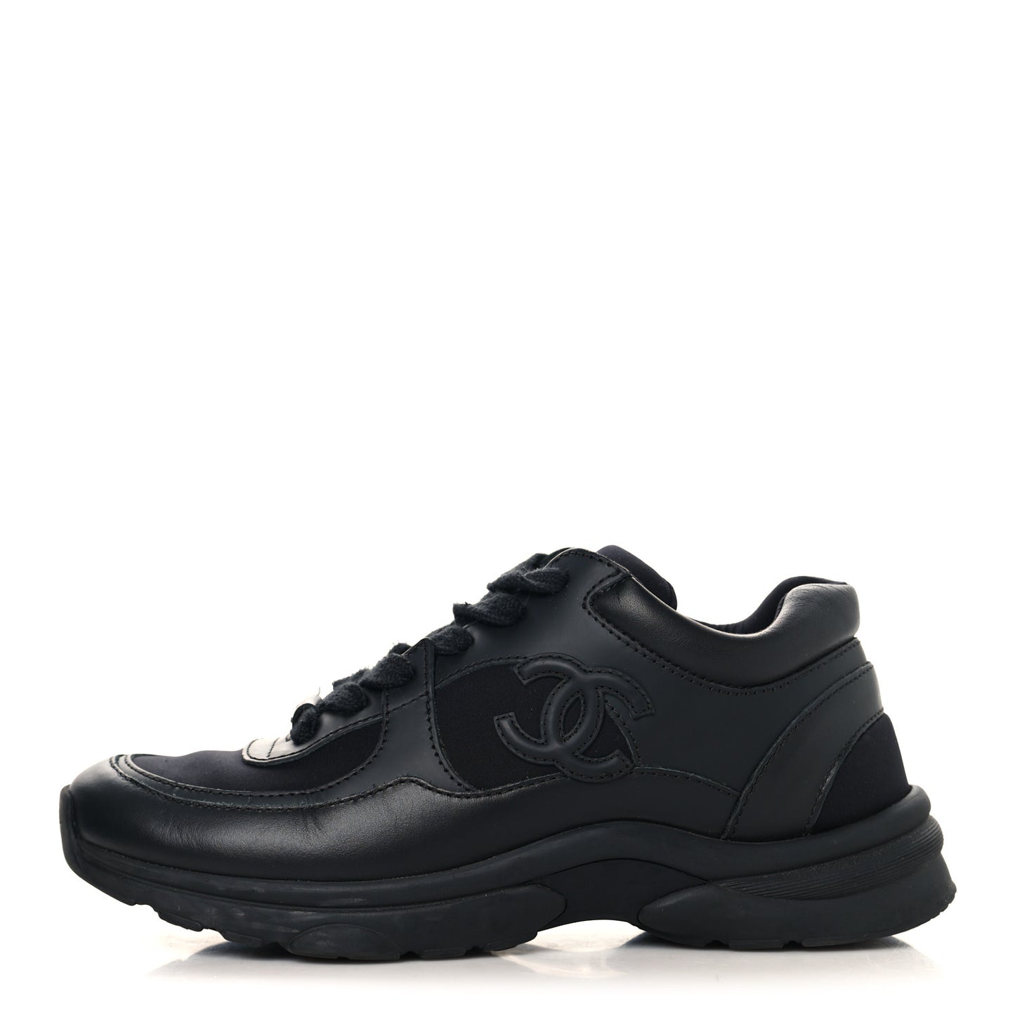 Lambskin Fabric CC Uniform Sneakers 37 Black