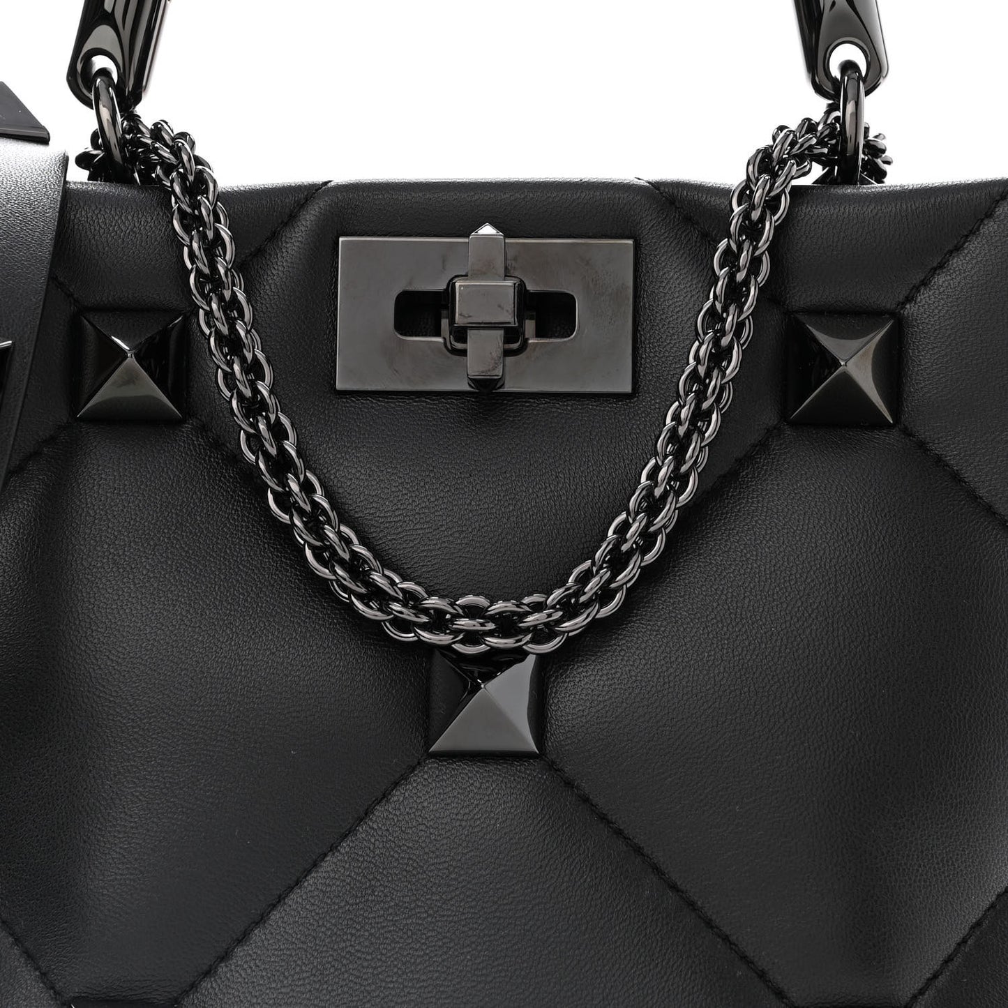 Nappa Monochrome Small Roman Stud The Handle Bag Black