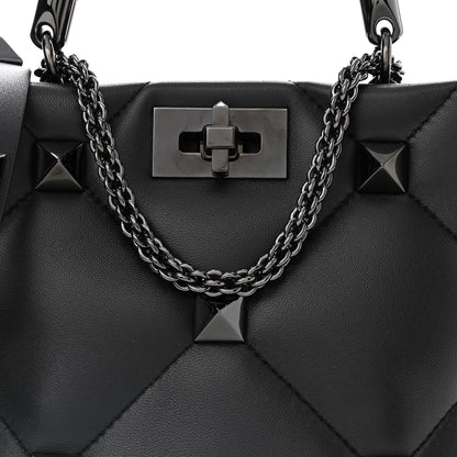 Valentino Garavani Nappa Monochrome Small Roman Stud The Handle Bag Black 6 of 8