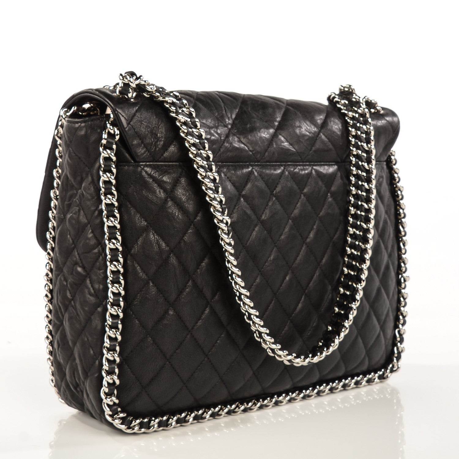 Chanel Crumpled Lambskin Chain Around Maxi Flap Bag Black 3 of 8