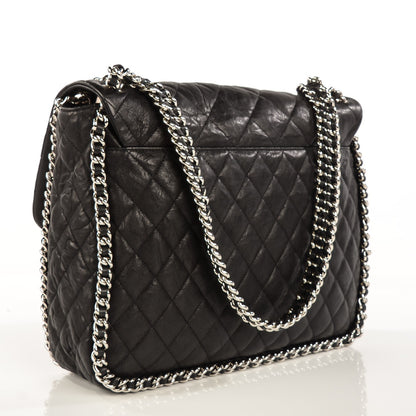 Chanel Crumpled Lambskin Chain Around Maxi Flap Bag Black 3 of 8