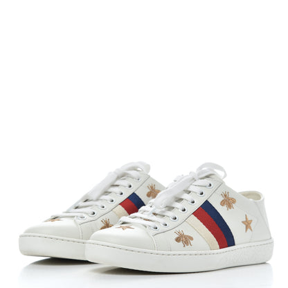 Gucci Calfskin Bee Star Embroidered Sylvie Web Ace Sneakers 35 White 3 of 20