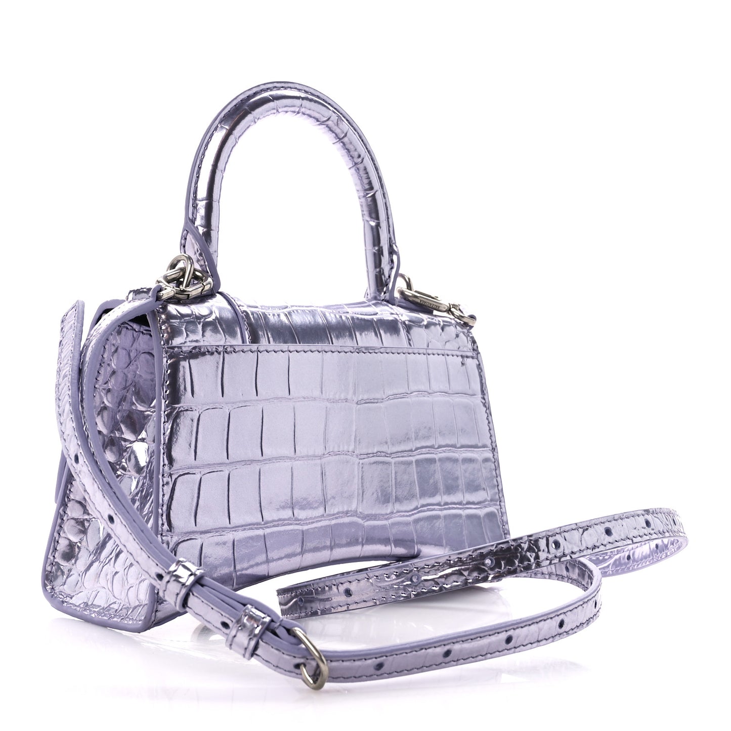 Metallic Calfskin Crocodile Embossed Hourglass Top Handle Bag XS Lilac
