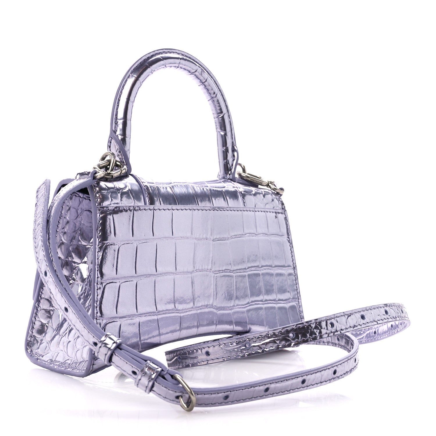 Balenciaga Metallic Calfskin Crocodile Embossed Hourglass Top Handle Bag XS Lilac 3 of 10