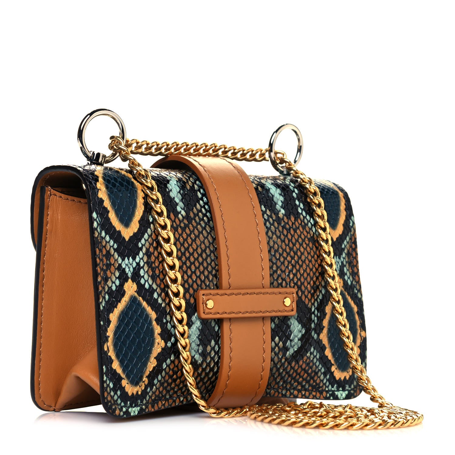 Chloe Python Embossed Shiny Calfskin Mini Aby Chain Shoulder Bag Faded Blue 4 of 13