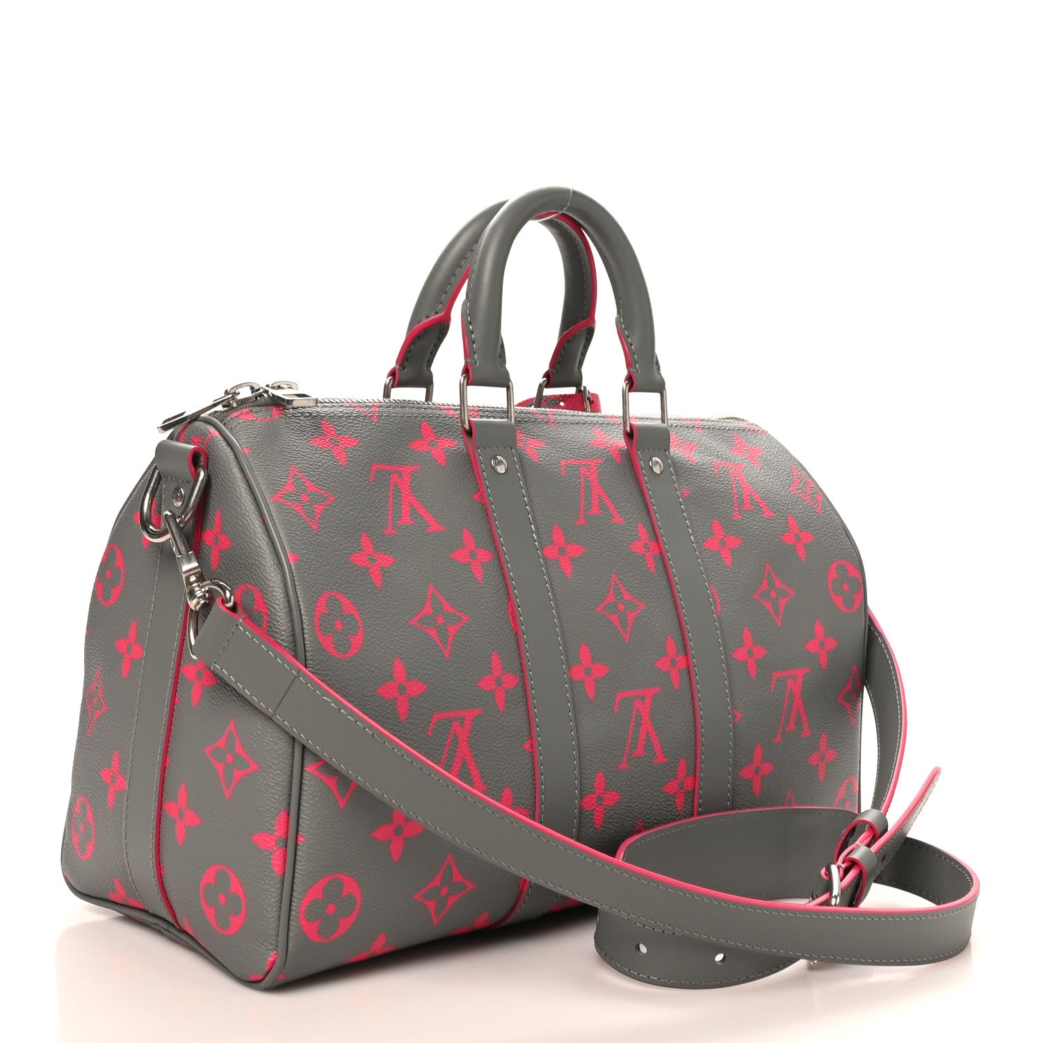 Louis Vuitton Monogram Glow Up Keepall Bandouliere 35 Grey Pink 3 of 9