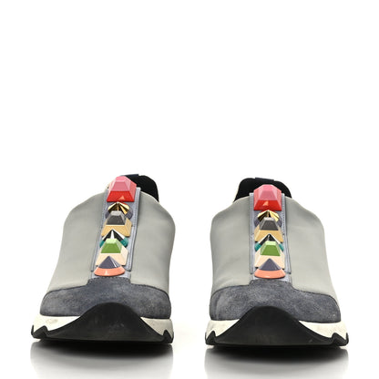 Fendi Neoprene Calfskin Rainbow Studded Sneakers 35.5 Gray 2 of 10