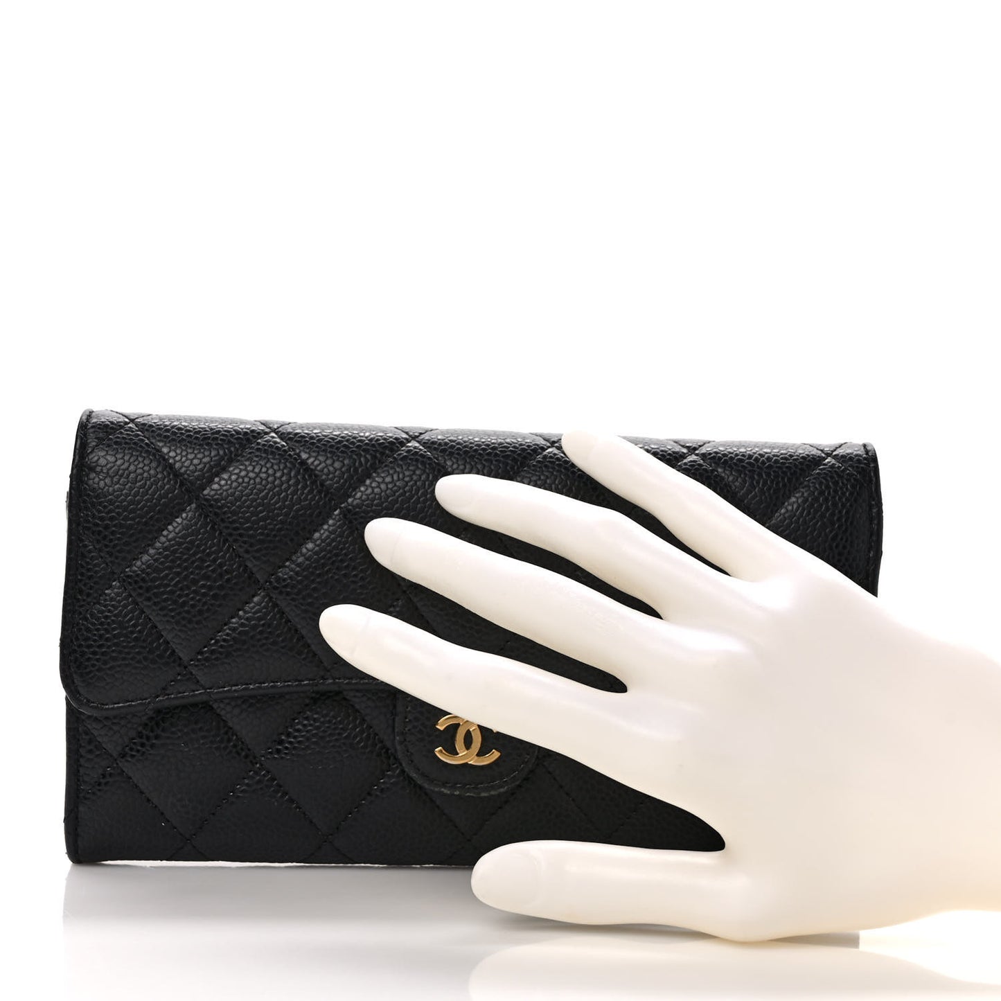 Caviar Quilted Large Gusset Flap Wallet Black