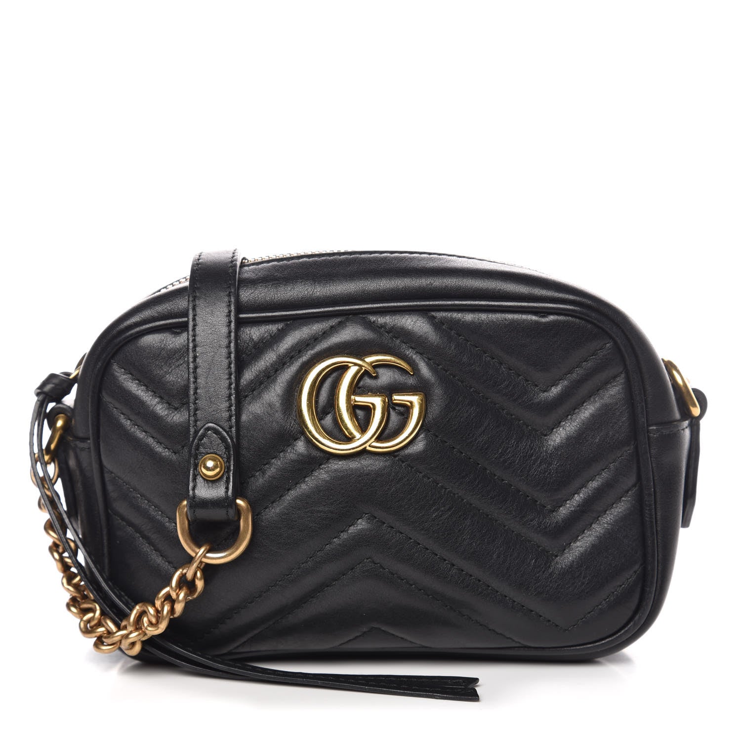 Gucci Calfskin Matelasse Mini GG Marmont Chain Shoulder Bag Black 1 of 12