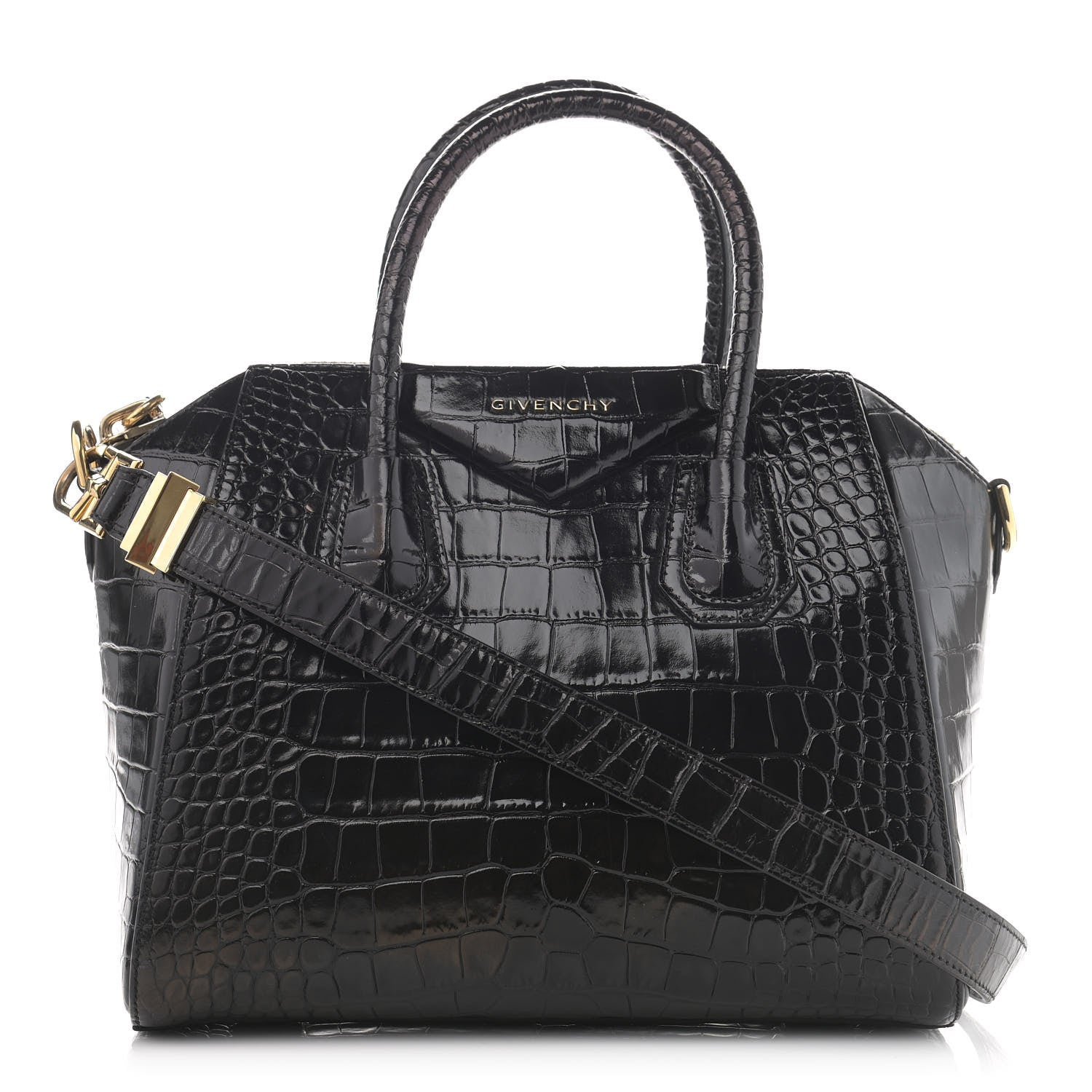 Givenchy Calfskin Crocodile Embossed Small Antigona Black 1 of 15