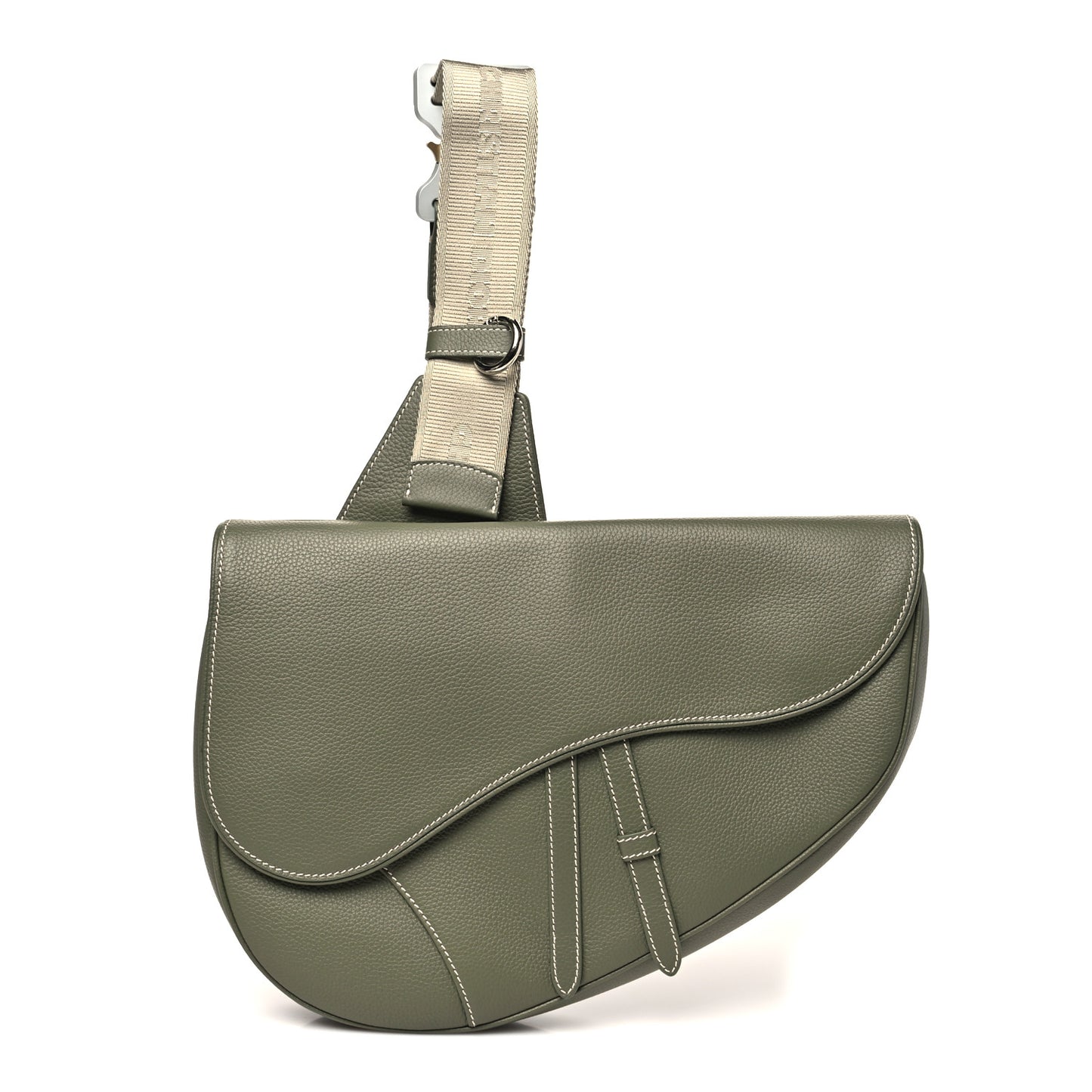 Grained Calfskin Mens Maxi Saddle Bag Olive