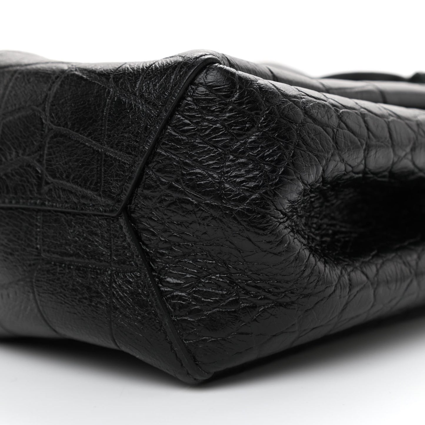 Calfskin Crocodile Embossed Mini Emmanuelle Bucket Bag Black