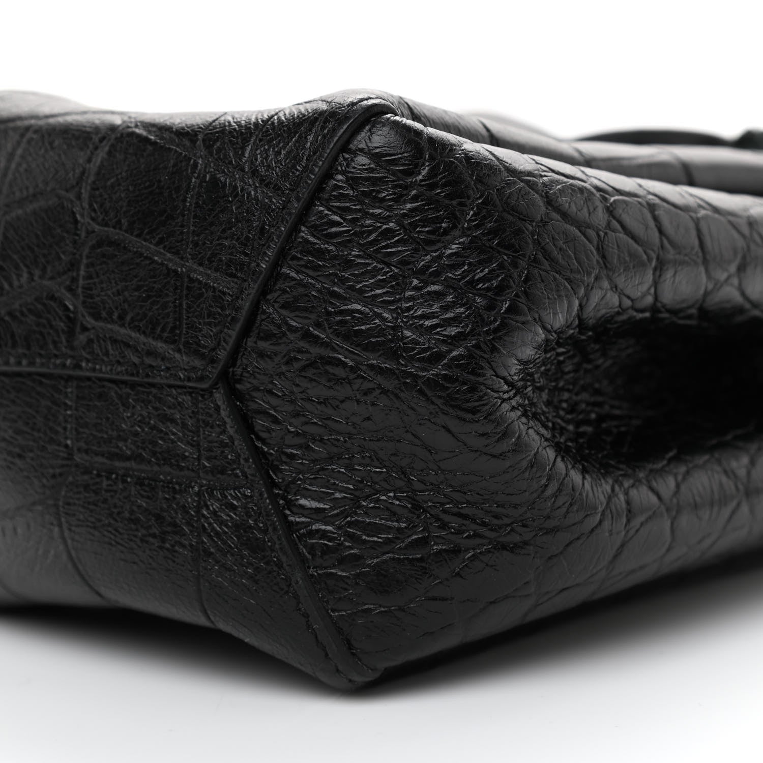 Saint Laurent Calfskin Crocodile Embossed Mini Emmanuelle Bucket Bag Black 7 of 8