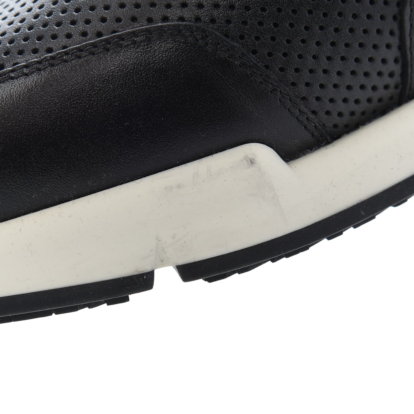 Calfskin Perforated Mens Starter Sneakers 45.5 Black