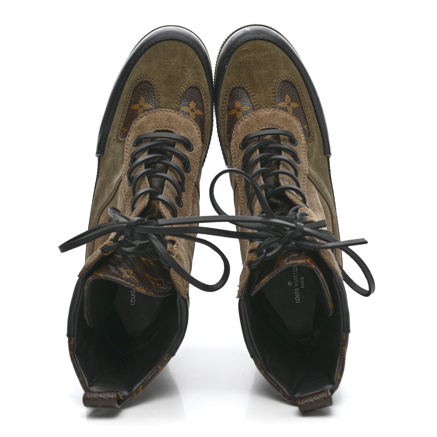 Suede Calfskin Monogram Laureate Platform Desert Boots 38.5 Taupe