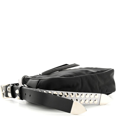 Prada Tessuto Nylon Studded New Vela Shoulder Bag Black Cromo 4 of 9