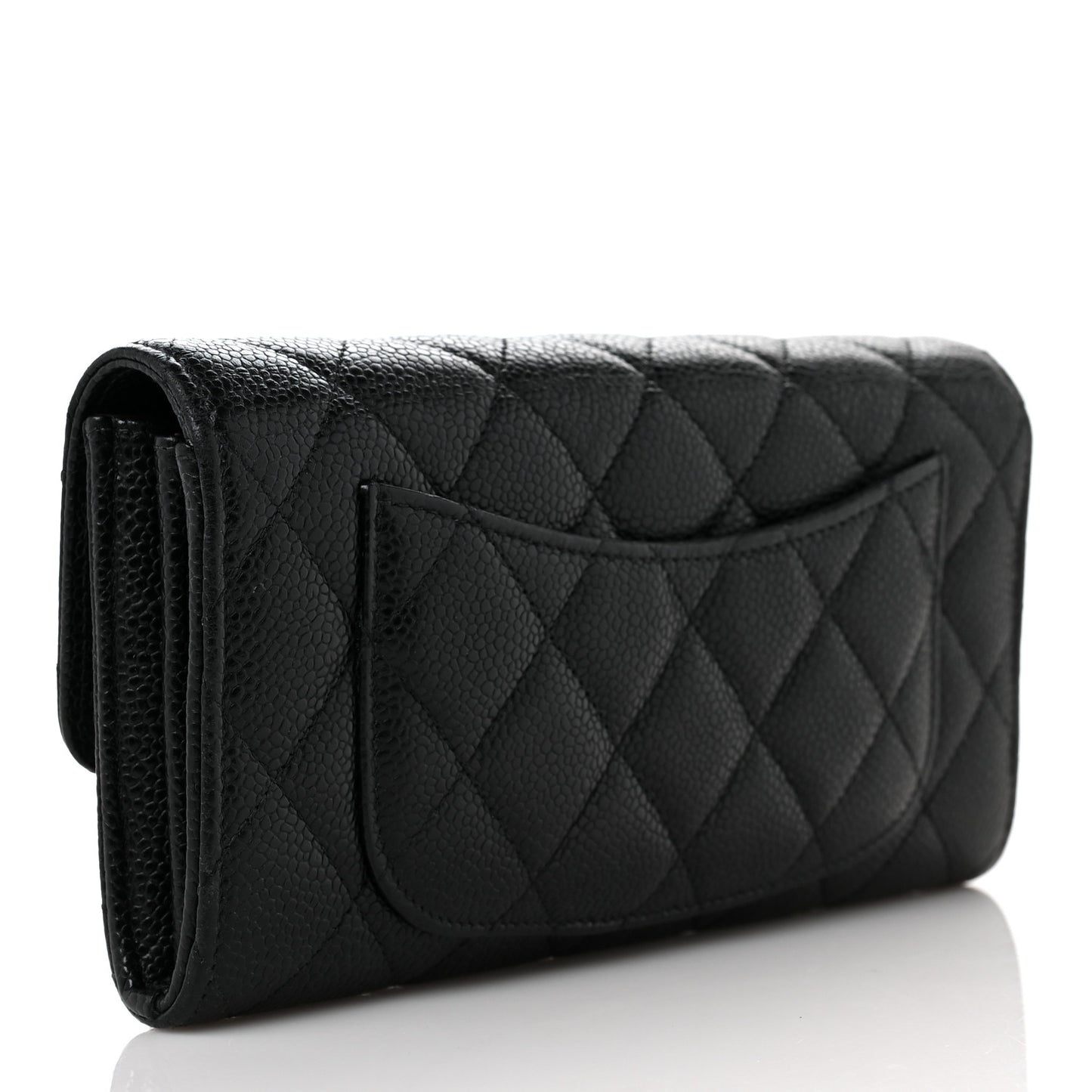 Caviar Quilted Large Gusset Flap Wallet Black
