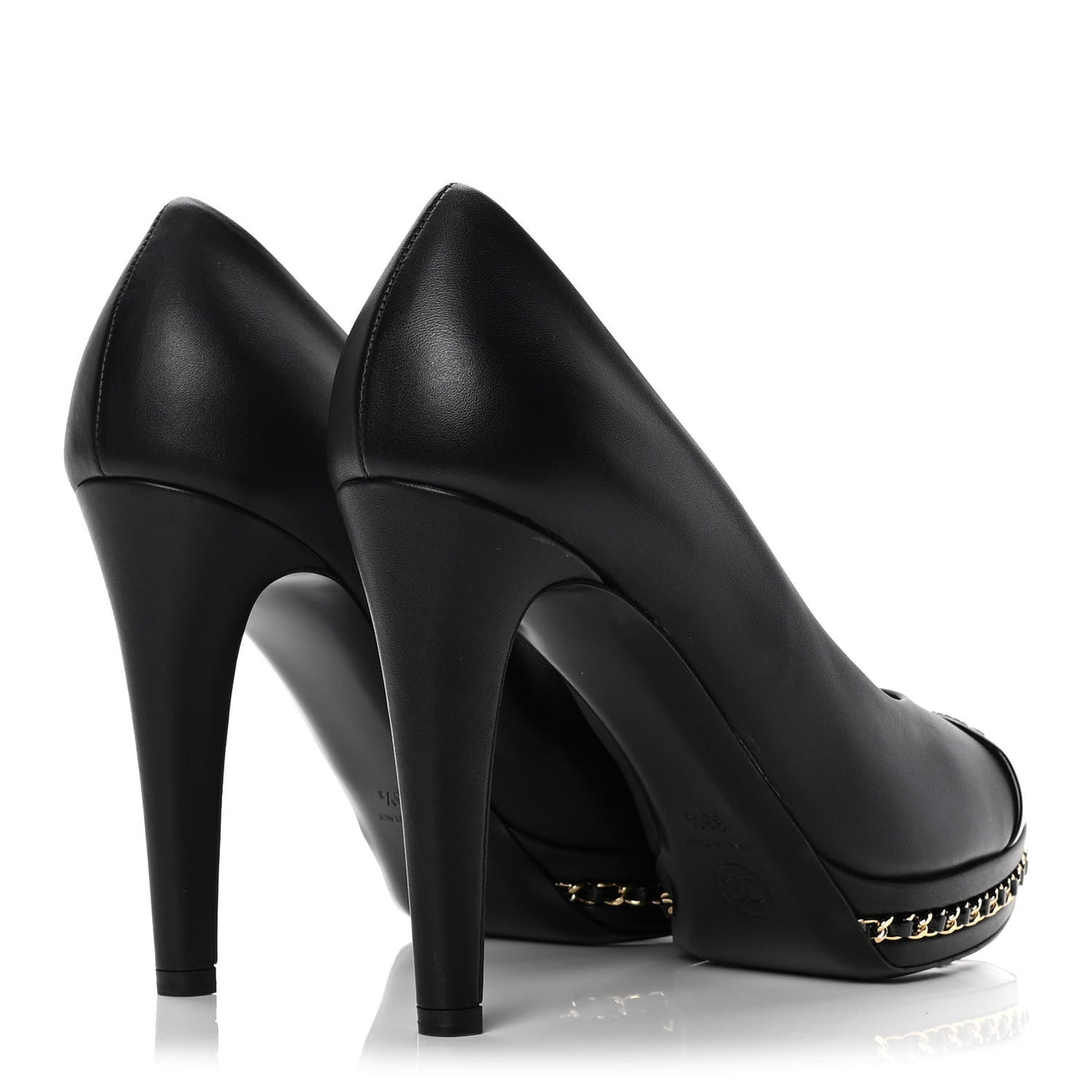 Calfskin Patent Cap Toe Chain Pumps 38.5 Black
