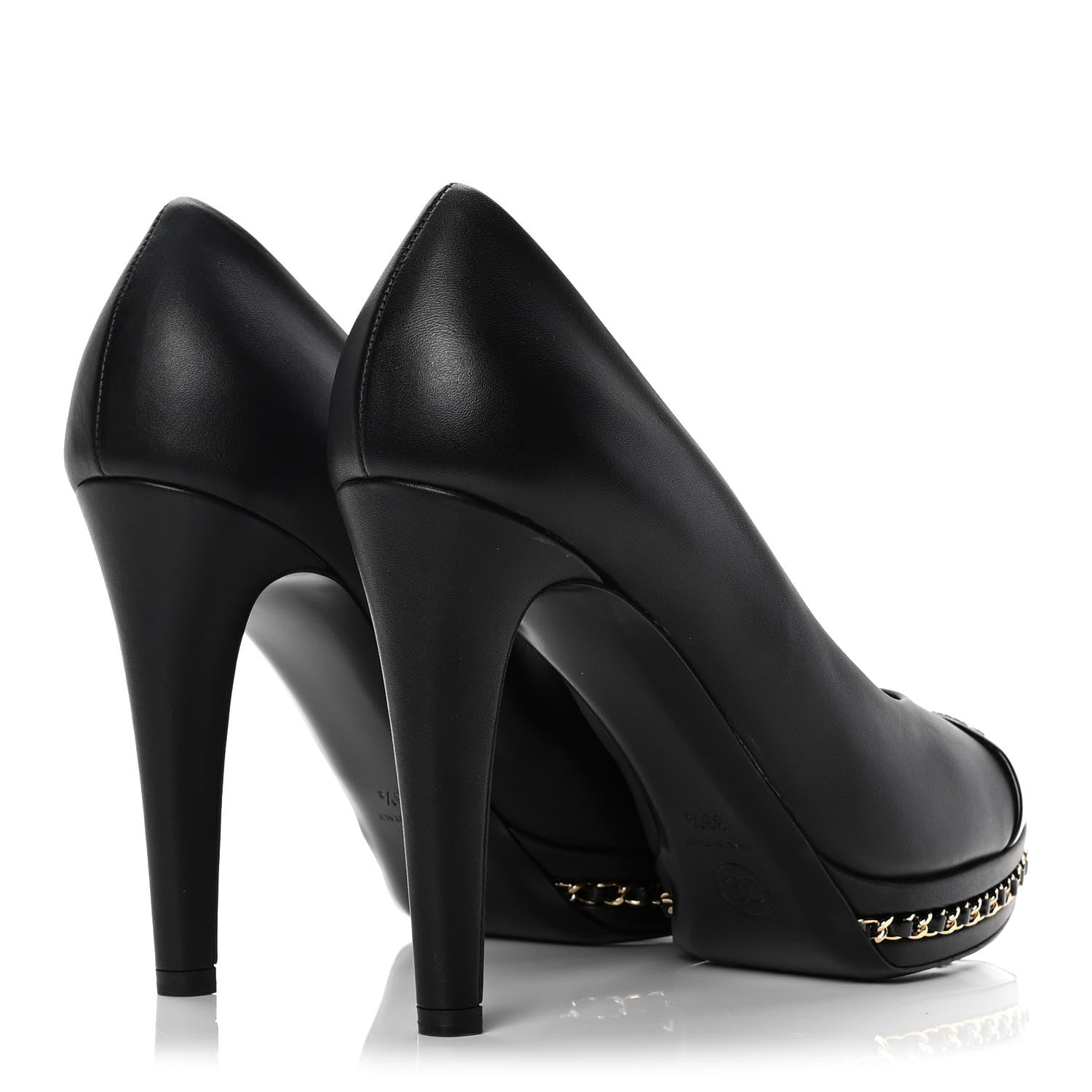 Chanel Calfskin Patent Cap Toe Chain Pumps 38.5 Black 4 of 12