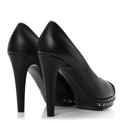Chanel Calfskin Patent Cap Toe Chain Pumps 38.5 Black 4 of 12