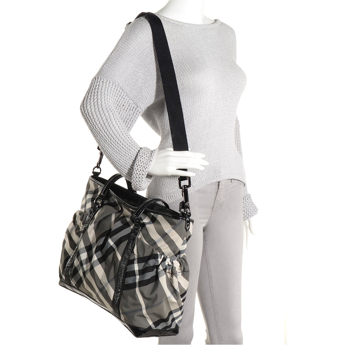 Nylon Beat Check Diaper Bag Black