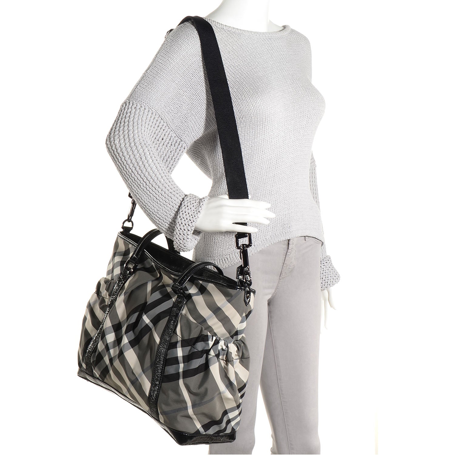Burberry Nylon Beat Check Diaper Bag Black 2 of 9