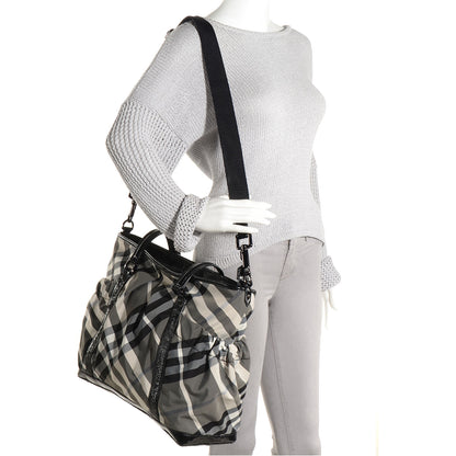 Burberry Nylon Beat Check Diaper Bag Black 2 of 9