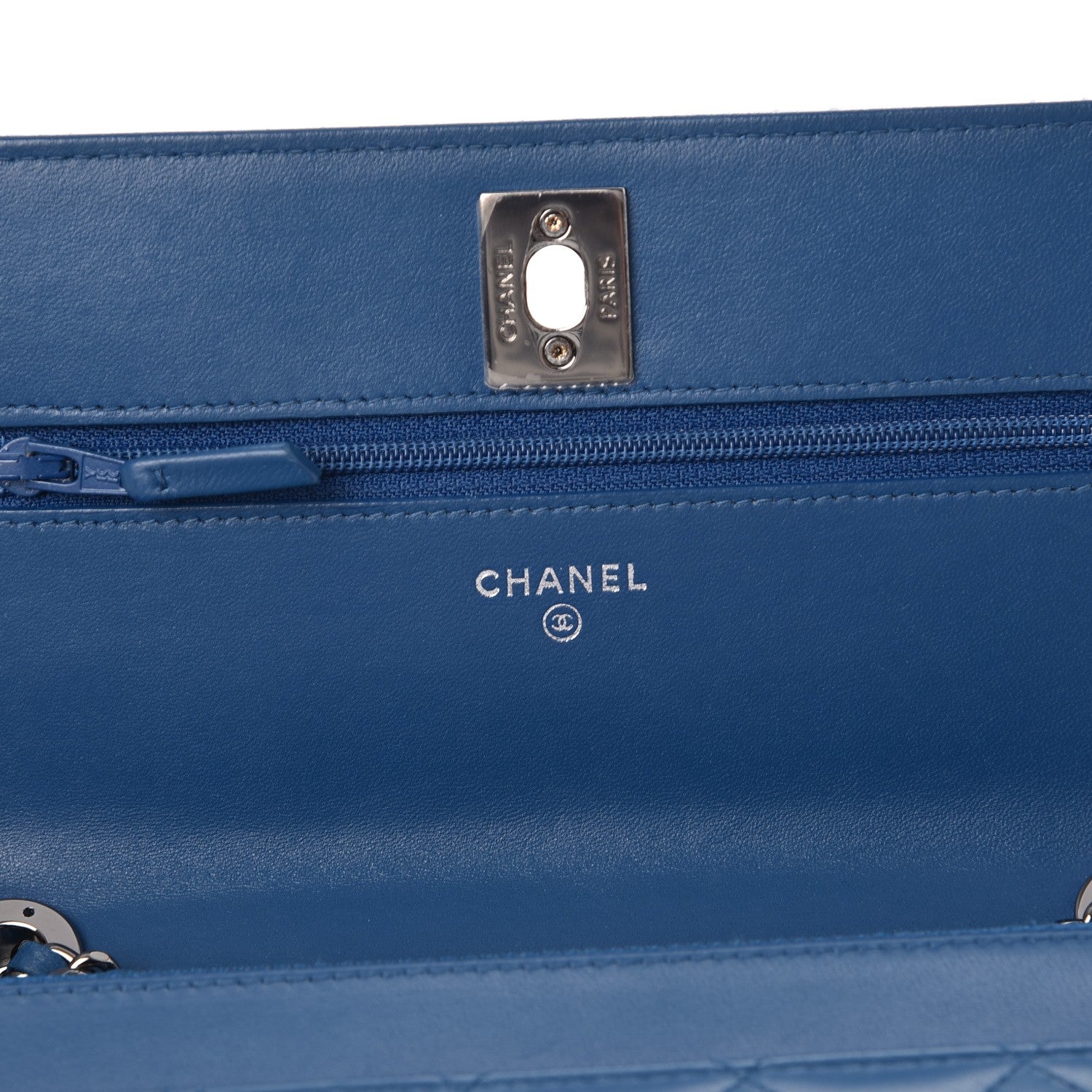 Chanel Lambskin Quilted Trendy CC Wallet On Chain WOC Blue 6 of 10
