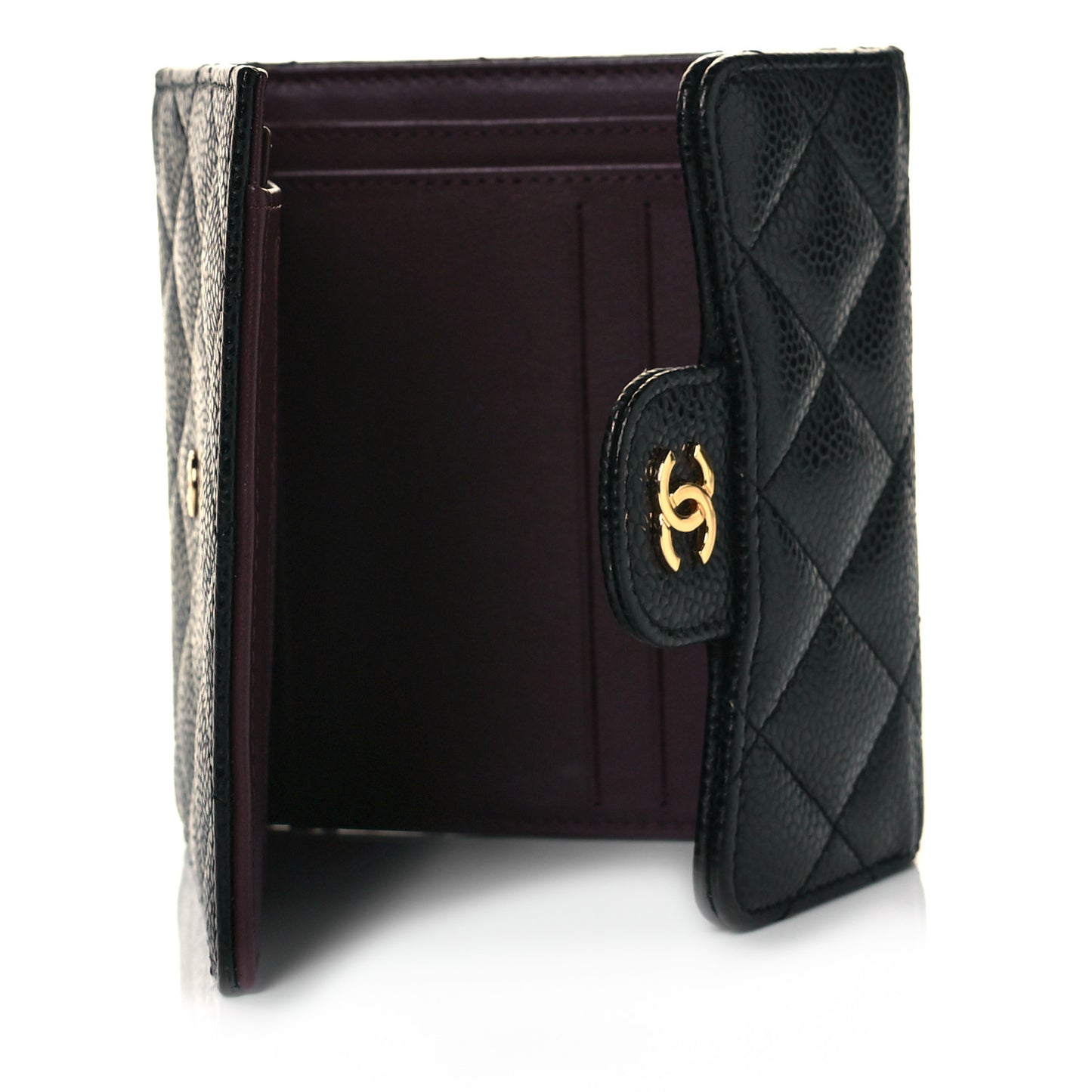 Caviar Quilted Compact Flap Wallet Black